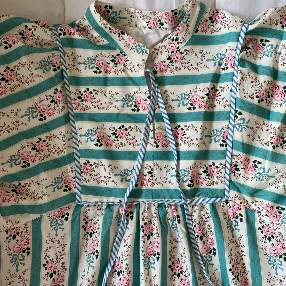 SHEIN Floral Striped Maxi Dress - Green, White, and Pink - Picture 4 of 7